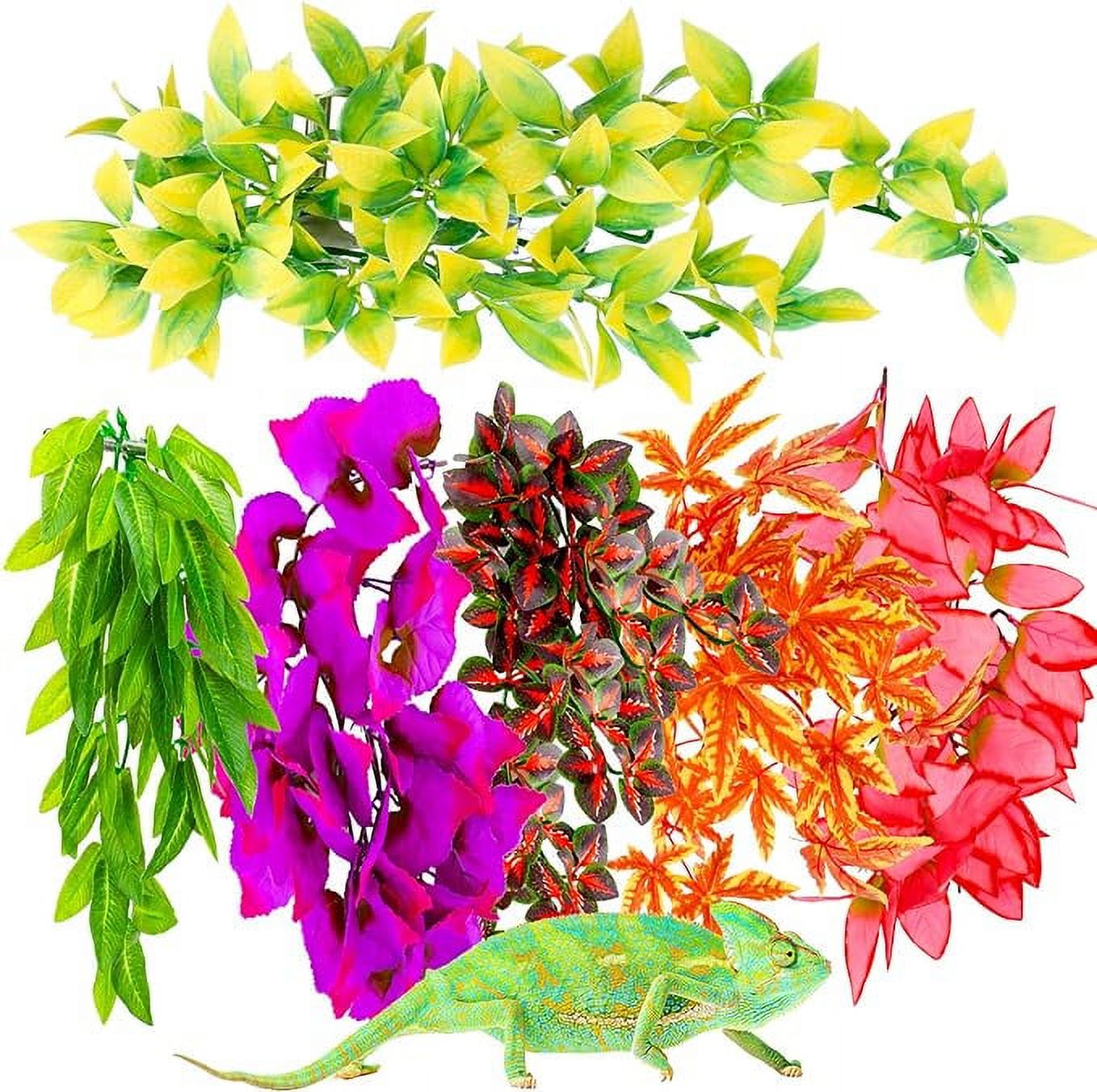 6 Pieces Reptile Plants Artificial Reptiles Terrarium Leaves Plastic