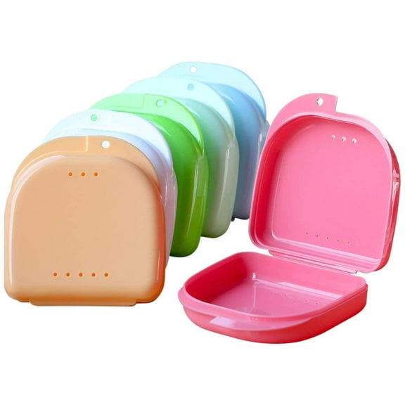 6 Pieces Retainer Case Mouth Guard Case Orthodontic Denture Storage Container Carabiner Hook Air Vent Holes Dental Teeth Retainer Box