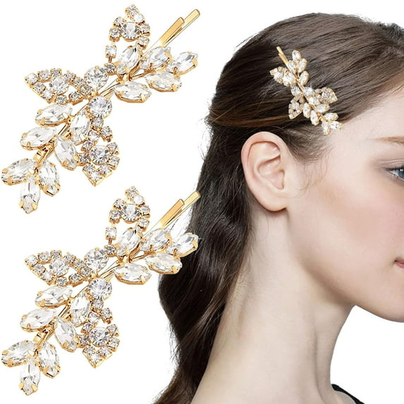 6 Pieces Rhinestone Bridal Hair Clip, Leaf Wedding Hairpin Bride Crystal Hair Pins Diamond Bobby Pins Jewelry Barrette Hair Accessories for Women Girls