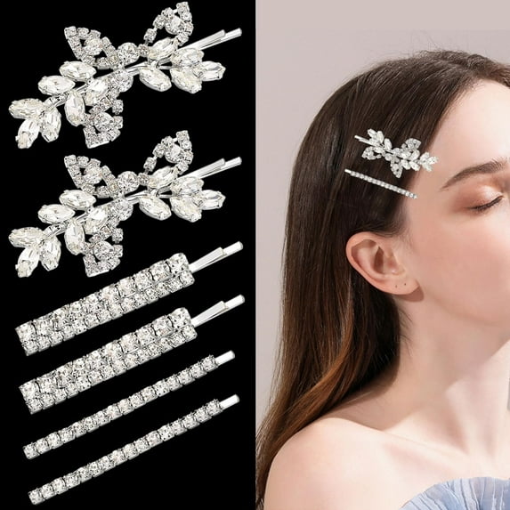 6 Pieces Rhinestone Bridal Hair Clip, Leaf Wedding Hairpin Bride Crystal Hair Pins Diamond Bobby Pins Jewelry Barrette Hair Accessories for Women Girls