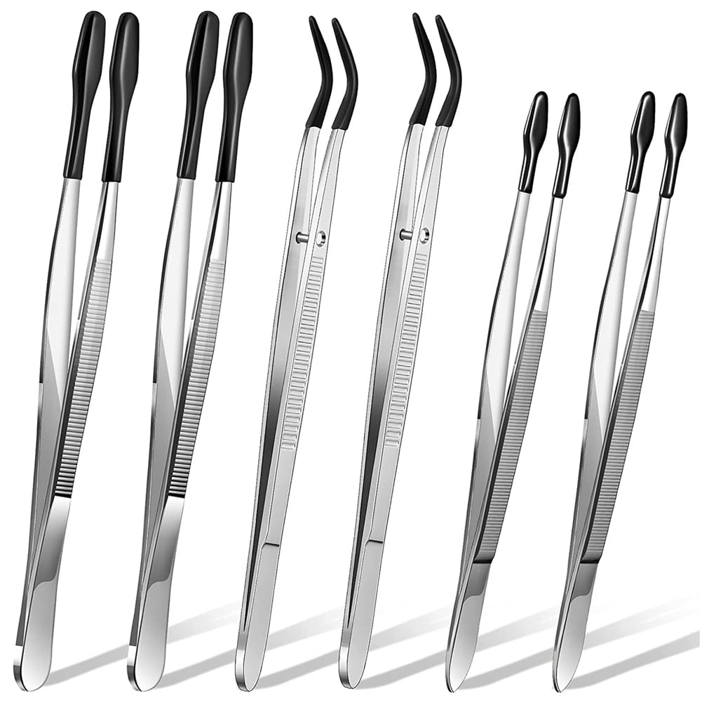 FOMIYES 6pcs straight head stainless steel tweezers hobby craft tweezers  flat clip coin small tweezers Metal stamp crafting tweezers flat tip  tweezers