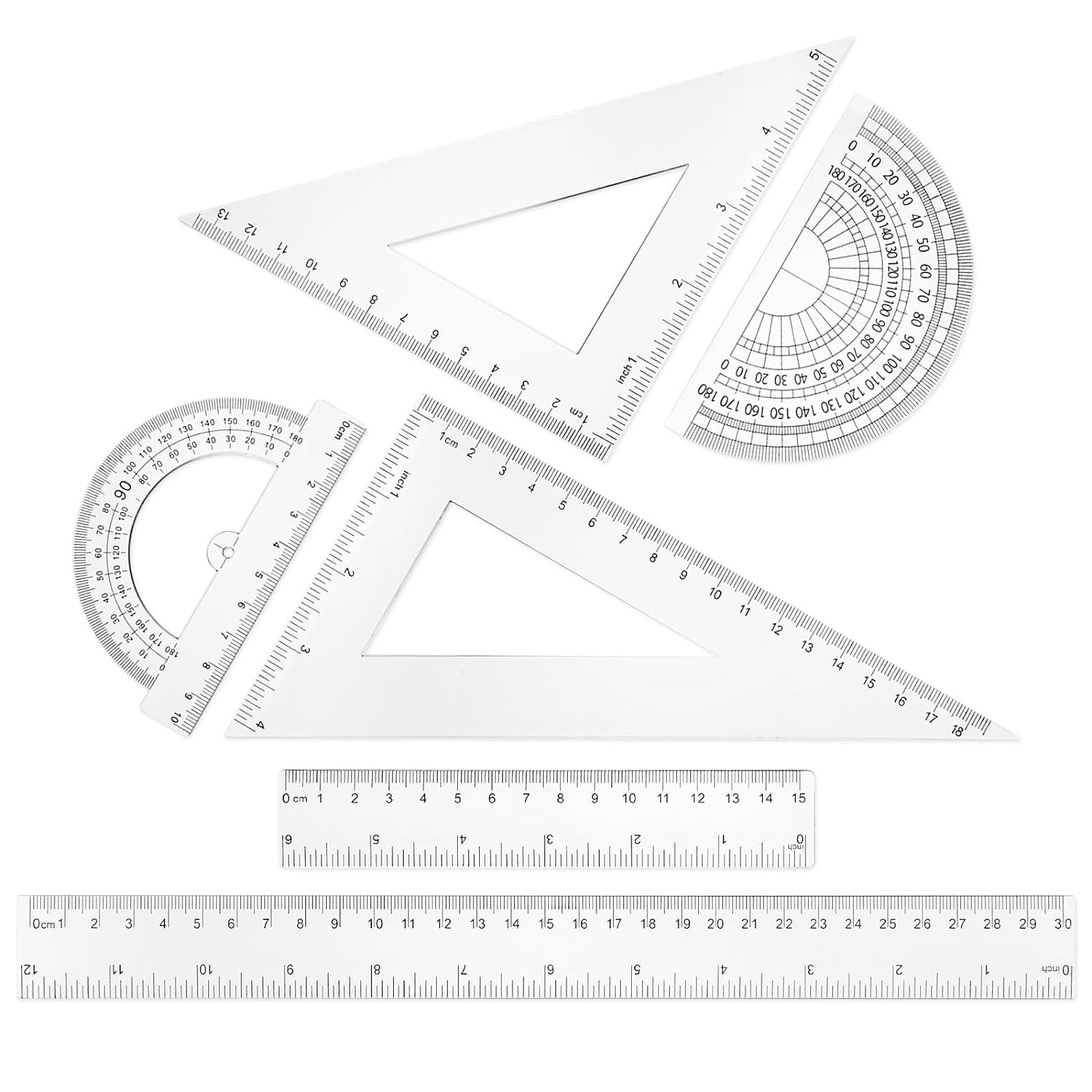 6 Pieces Ruler Set Includes Protractor Triangle Rulers and 12 Inch 6 ...