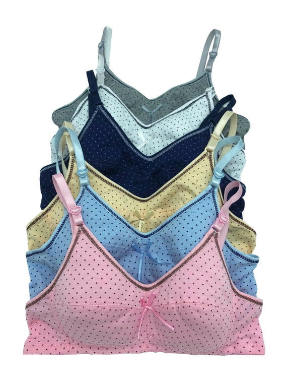 6 Pieces School Princess Swam Polka Dot Plain Wire Free Teen Girl Cotton Junior Training Bra 34A