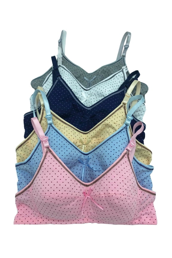 6 Pieces School Princess Swam Polka Dot Plain Wire Free Teen Girl Cotton Junior Training Bra 34A