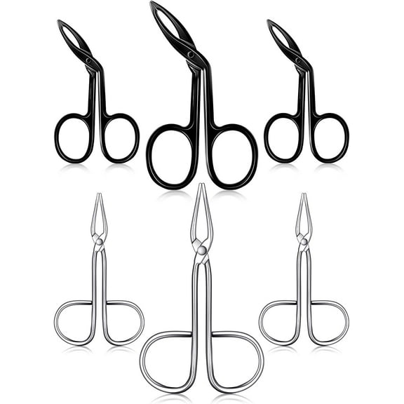 6 Pieces Scissors Shaped Eyebrow Tweezers Flat Tip Tweezers Hair Plucker and Slanted Tip Tweezers Stainless Steel Scissor Handle Tweezers Flat Straight Tip Tweezers Brow Hair Remover (Silver, Black)