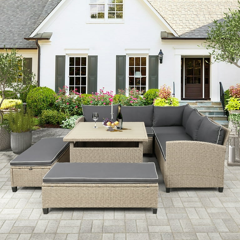Sectional sofa patio dining set deals