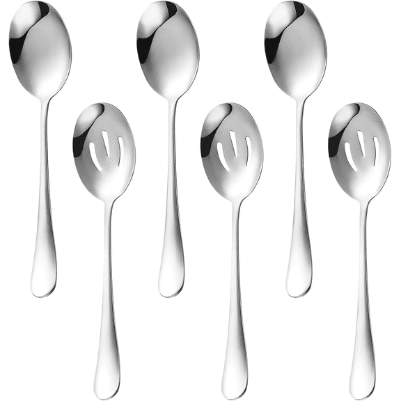 6 Pieces Serving Spoons Set, 8.7 Inch, Includes 3 Serving Spoons and 3 Slotted Spoons, Stainless Steel Buffet Banquet Spoons, Large Spoons Utensils Cutlery Set for Home, Kitchen