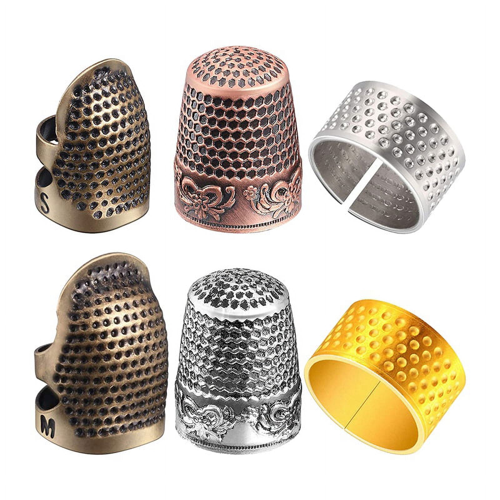 6 Pack Sewing Thimble Finger Protector, Adjustable Finger Metal Shield Protector Pin Needles Sewing Quilting Craft Accessories(2 Sizes)