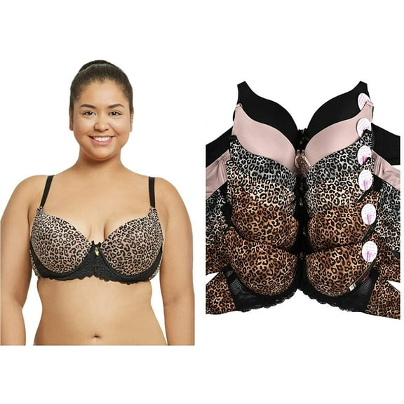6 Pieces Sexy Lace Light Padded Animal Print Leopard B/C/D Bra (38B, Style # 4209)