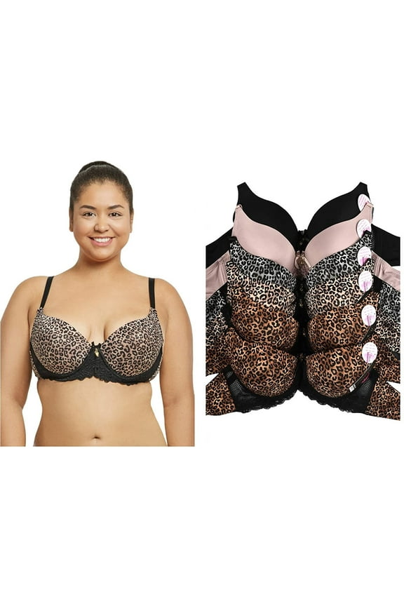 6 Pieces Sexy Lace Light Padded Animal Print Leopard B/C/D Bra (38B, Style # 4209)