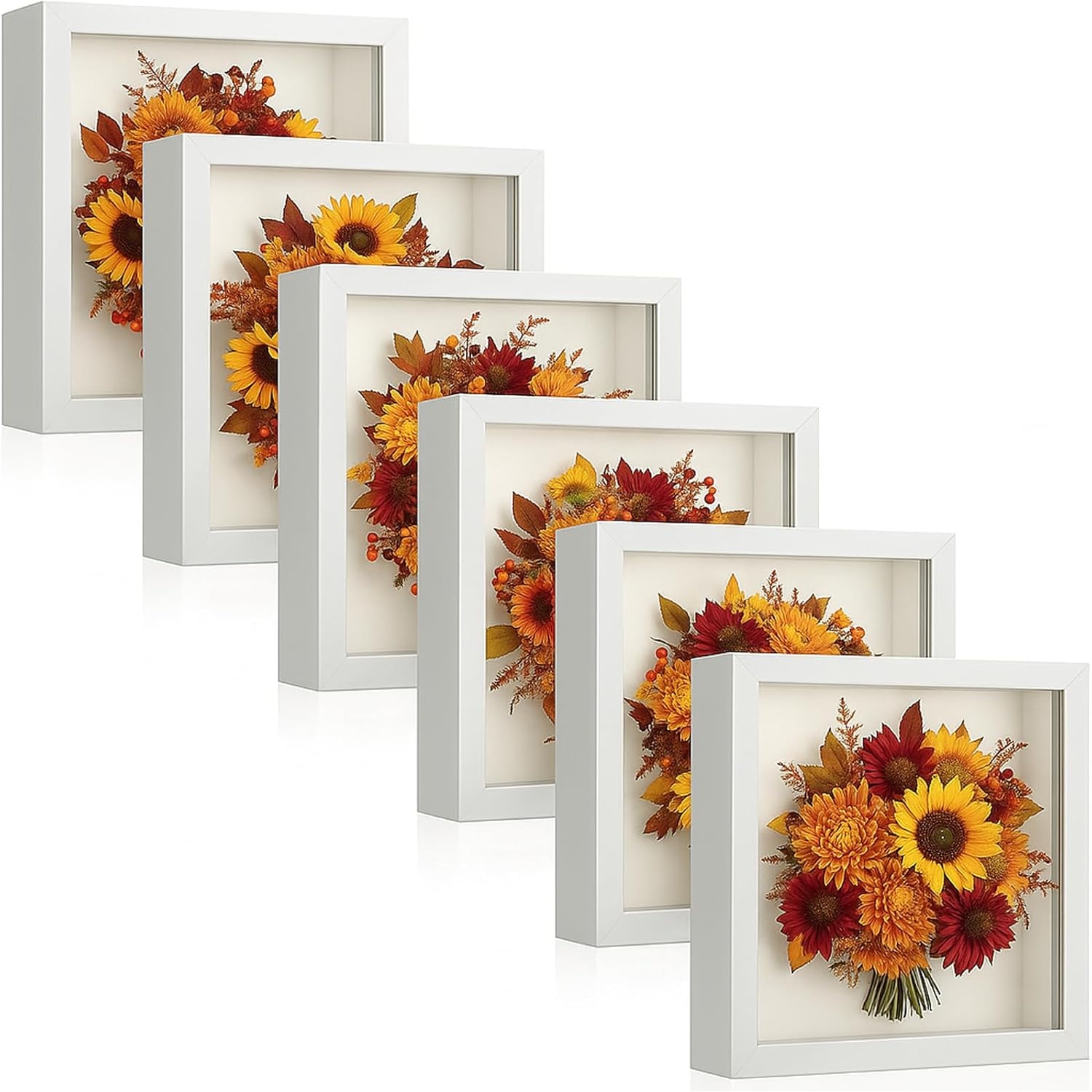 6 Pieces Shadow Box Picture Frame Square Shadow Boxes Display Cases for ...