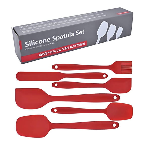 6 Pieces Silicone Spatula Set, Food Grade Rubber Spatula, Kitchen Utensils Spatula Set ,Strong Handle with Ergonomic Grip, Heat Resistant Up to 600°F for Nonstick Cookware, Cooking Red