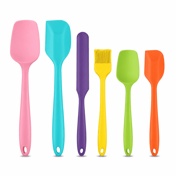 6 Pieces Silicone Spatula Set, Food Grade Silicone Kitchen Utensils, Heat Resistant Rubber Spatula Set for Cooking Baking Mixing, BPA-Free Dishwasher Safe Tools for Nonstick Cookware, Colorful
