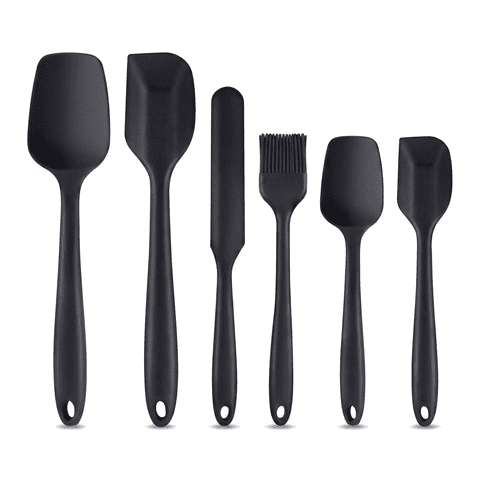 6-Piece Silicone Spatula Set, Food-Grade Heat-Resistant Kitchen Cooking Utensils for Cooking and Baking, BPA-Free Dishwasher Safe Tools for Nonstick Cookware, Black