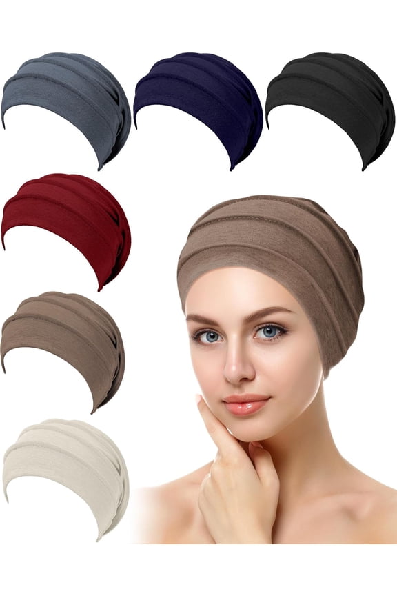 6 Pieces Slouchy Beanies Hats for Women Winter Chemo Headwear Caps Warm Polyester Cancer Turban Hats Stretchy Sleeping