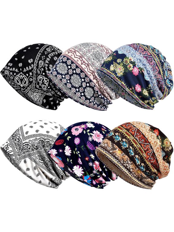 6 Pieces Slouchy Chemo Hat Stretchy Turban Beanie,Pre Tied Head Scarf Sleep Skull Cover Cap for for Men Woman Cancer Patient