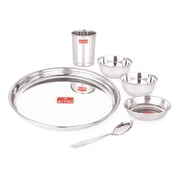 6 Pieces Smart Stainless Steel Dinnerware/Dinner Set - 1 Thali, 1 D.Plate, 2 Bowl, 1 Glass, 1 Spoon, Kitchen Set for Home, Restaurants, Family - Silver,Solid