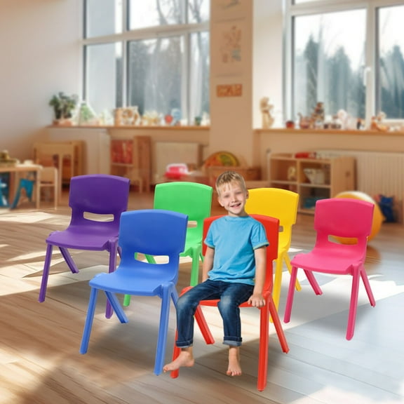6 Pieces Stackable School Chairs Plastic Stack Chairs L-Shaped Classroom Chairs for Classrooms, Homes