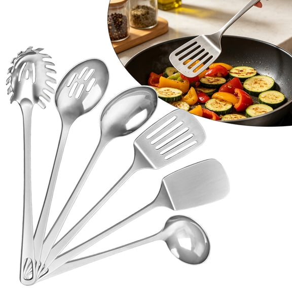 6 Pieces Stainless Steel Kitchen Utensils Set, Metal Cooking Spatula Set Kitchen Tools for Home Daily Cooking