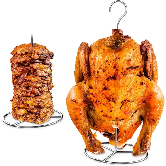 6 Pieces Stainless Steel Vertical Skewer Set, (2x15''Skewers,2x9Spikes& 2x6.25Bases), Multifuntion Barbecue Spike& Poultry Hanger Set for Webber,Bronco, Pit Barrel,Green Egg Smoker,etc