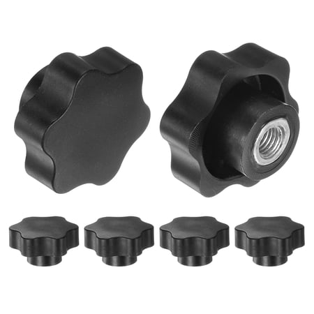 6 Pieces Star Knobs M10 Thread 48mm 6-Point Head Metal Insert Non-Through Hole Threaded Hand Knob Black