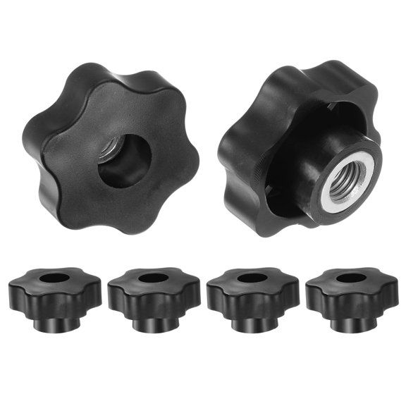 6 Pieces Star Knobs M12 Thread 48mm 6-Point Head Metal Insert Through Hole Threaded Hand Knob Black