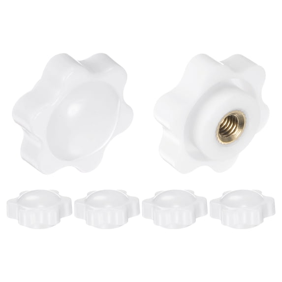 6 Pieces Star Knobs M5 Thread 25mm 6-Point Head Brass Insert Non-Through Hole Threaded Hand Knob White