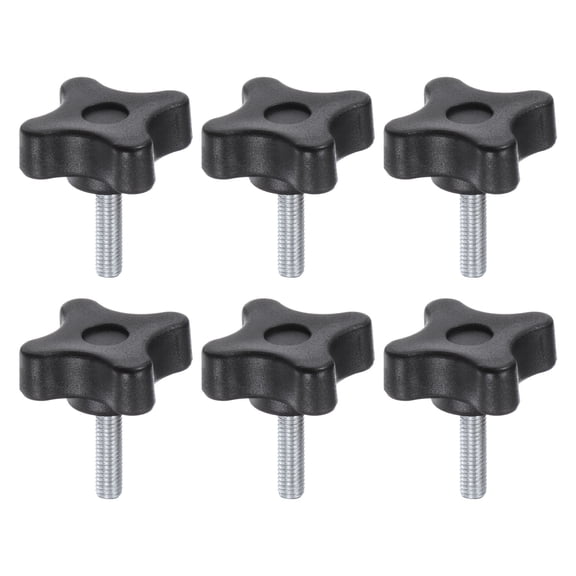 6 Pieces Star Knobs M5 x 20mm Plastic 4-Star Stud Knob Hand Tightening Clamping Screw Handle Black