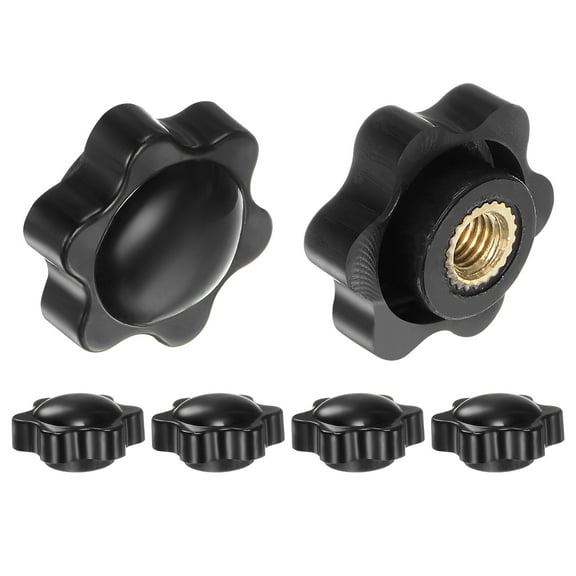 6 Pieces Star Knobs M6 Thread 25mm 6-Point Head Brass Insert Non-Through Hole Threaded Hand Knob Black