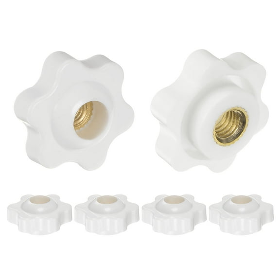 6 Pieces Star Knobs M6 Thread 25mm 6-Point Head Brass Insert Through Hole Threaded Hand Knob White