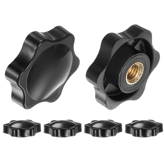 6 Pieces Star Knobs M8 Thread 38mm 6-Point Head Brass Insert Non-Through Hole Threaded Hand Knob Black