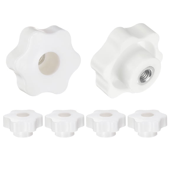 6 Pieces Star Knobs M8 Thread 48mm 6-Point Head Metal Insert Through Hole Threaded Hand Knob White