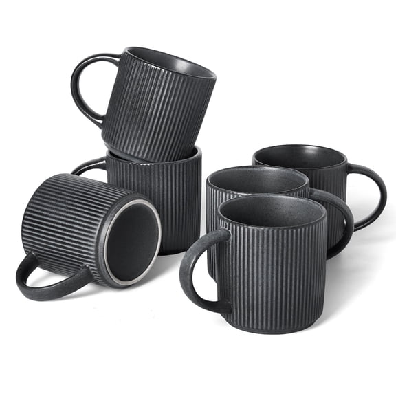Famiware Star 6 Pieces 12oz Stoneware Mug Set, Matte Dark Charcoal