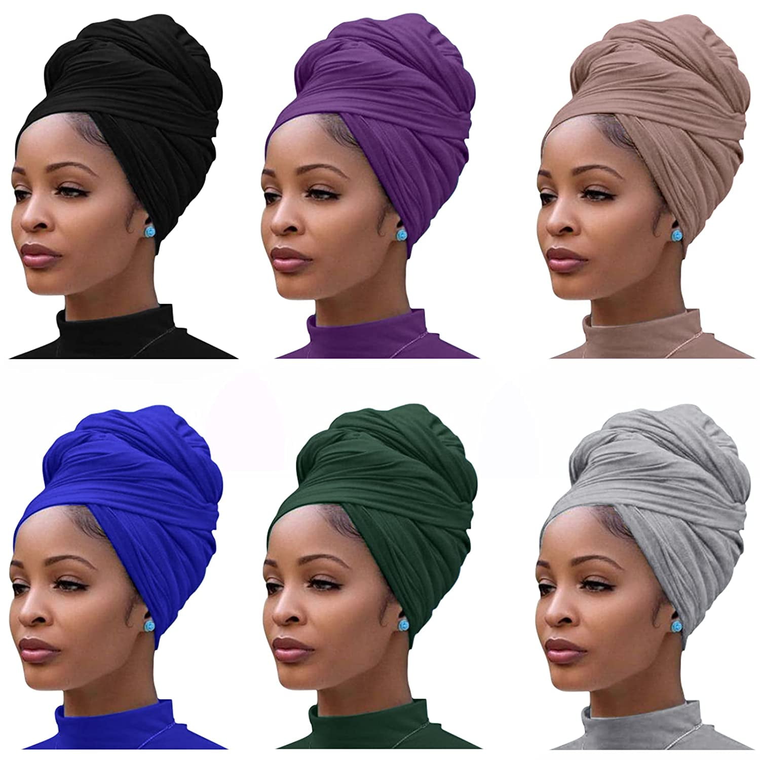 6 Ultra Urban Headwraps Breathable Soft Headband Color Pieces Wrap Hair Band Wrap Tie Head Hair Turban for Solid Stretch Scarf Knit Women Head Extra Jersey Long