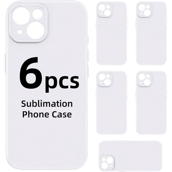 6 Pieces Sublimation Phone Case Blanks for iPhone 13 6.1", Customize Heat Press Rubber Basic DIY Printable Picture Cover Soft Slim Silicone Shockproof TPU Glossy Protective Funda