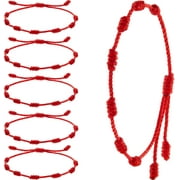 6 Pieces Summer String Bracelets Red Bracelet Red Cord Bracelet Adjustable Kabbalah Red Knot String Bracelet Amulet for Protection, Evil Eye and Good Luck for Friendship Family Presents, 7 Knots Style