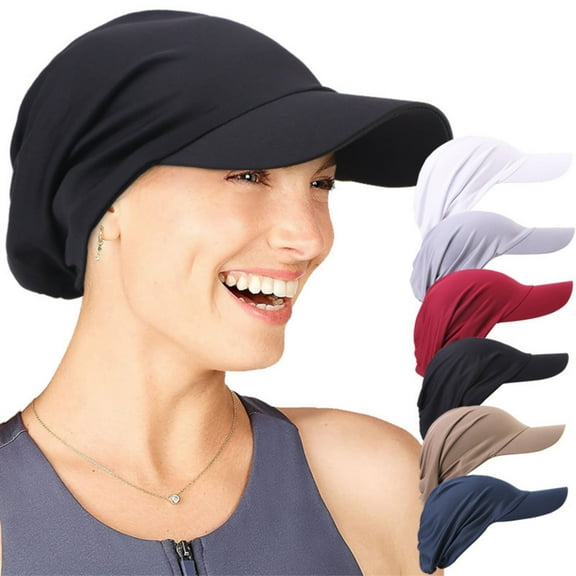 Summer Outdoor Turban Headwrap Beanie Sun Visor Baseball Cap Bandana, Wine Red, Navy Blue, Black, Grey, White Khaki, 6 Count