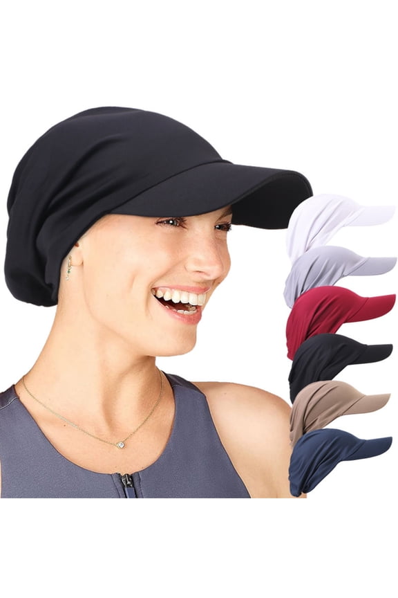 Summer Outdoor Turban Headwrap Beanie Sun Visor Baseball Cap Bandana, Wine Red, Navy Blue, Black, Grey, White Khaki, 6 Count