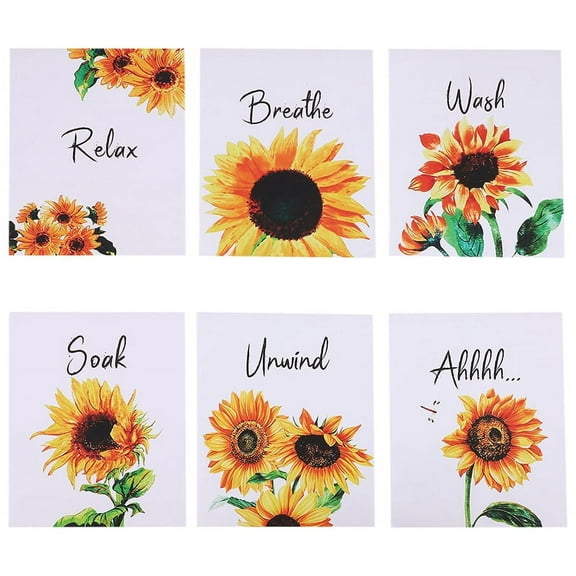 6 Pieces Sunflower Bathroom Decor Relax Soak Unwind Wall Painting Art Women Girls College Living Room Nursery