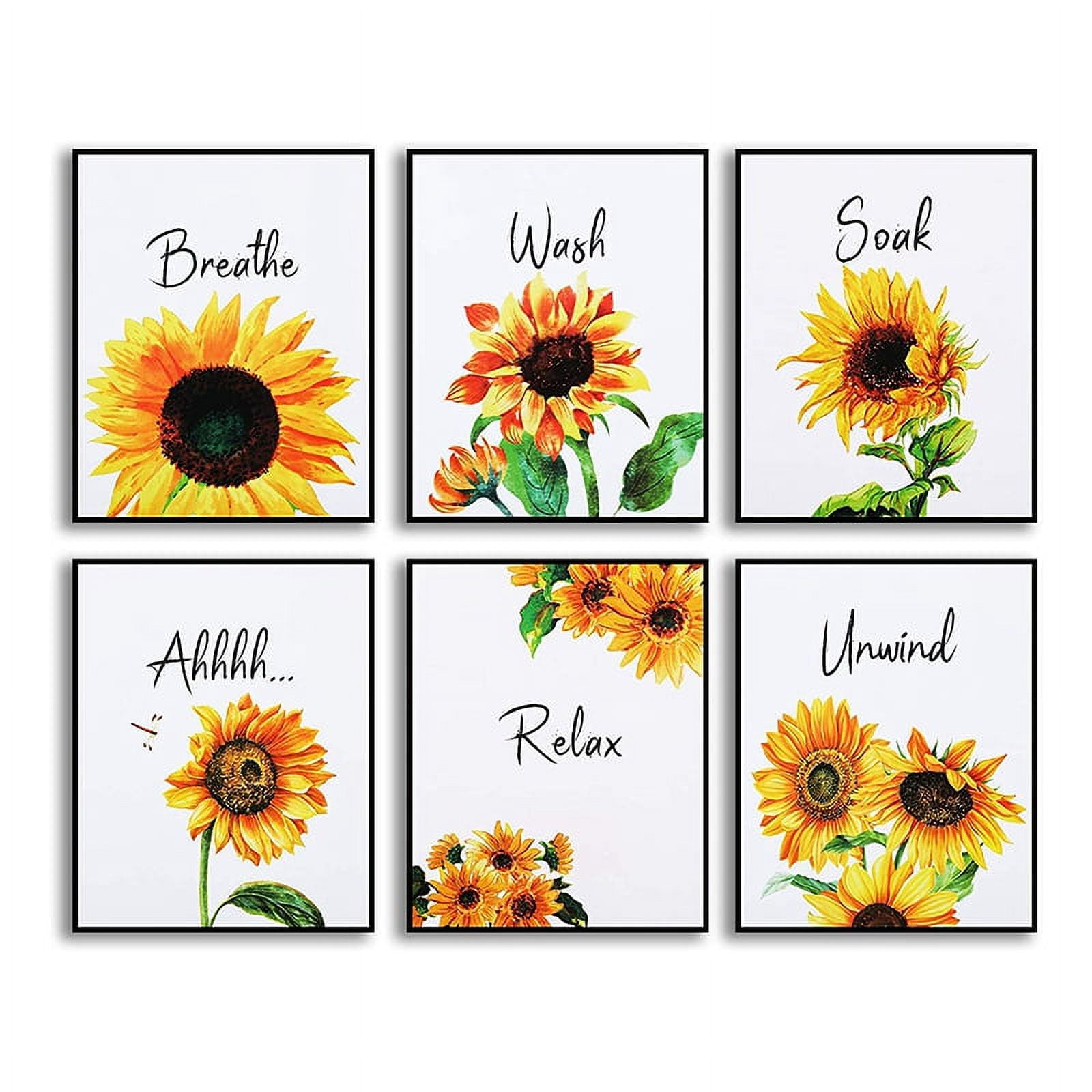 6 Pieces Sunflower Bathroom Decor Unwind Wall Painting Art