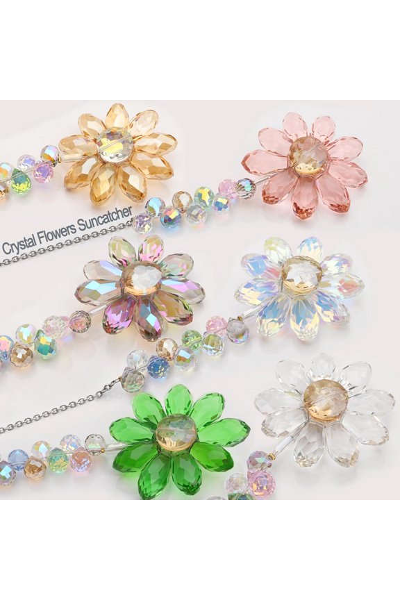 6 Pieces Sunflower Snowflake Crystal Pendant - 11 in, Multi-color Glass Beads for Indoor and Outdoor Windows, Courtyard and Terrace Decoration, No Need for Electricity, Classic Home Gift