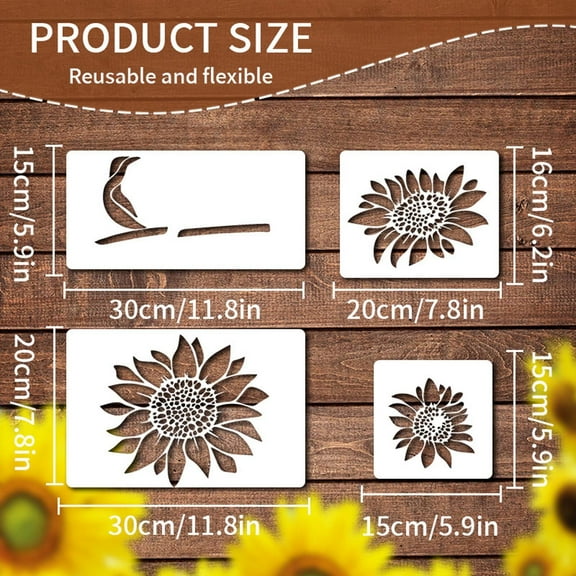 6 Pieces Sunflower Stencils Reusable Sunflowers Flower Stencils for Painting on Wood Wall Floral Stencil for Painting on Furniture,Canvas, Paper,Fabric