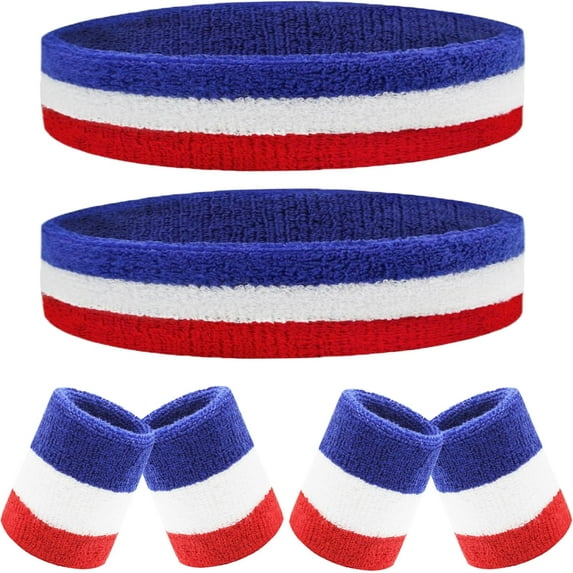 6 Pieces Sweatband Set Sports Headband Wristband Set, Moisture Wicking Athletic Sweatbands 4 Wrist Sweatband and 2 Headbands, Terry Cloth Sweat Absorbing Head Band for Workout