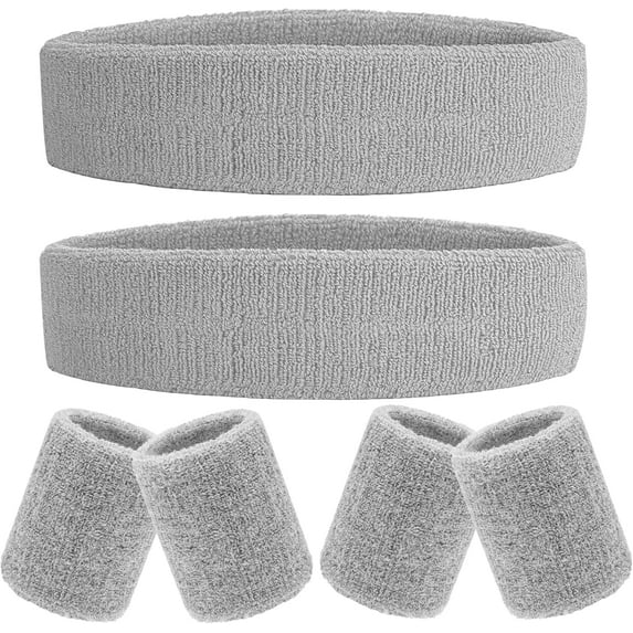 6 Pieces Sweatband Set Sports Headband Wristband Set, Moisture Wicking Athletic Sweatbands 4 Wrist Sweatband and 2 Headbands, Terry Cloth Sweat Absorbing Head Band for Workout