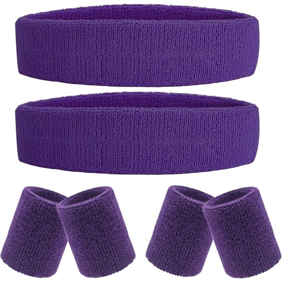 6 Pieces Sweatband Set Sports Headband Wristband Set, Moisture Wicking Athletic Sweatbands 4 Wrist Sweatband and 2 Headbands, Terry Cloth Sweat Absorbing Head Band for Workout