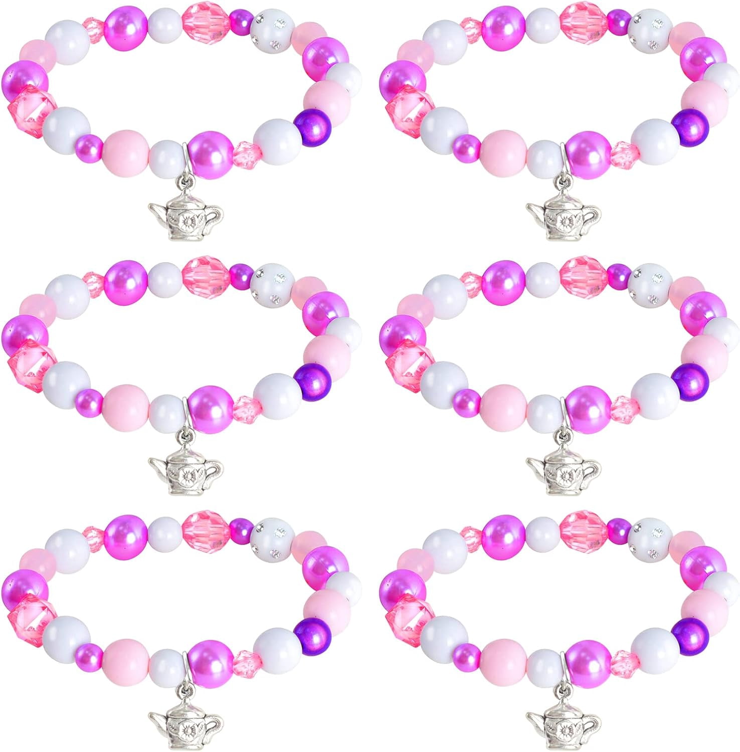 6 Pieces Tea Cup Party Bracelet set Tea Party Favors Supplies Tea Pot ...