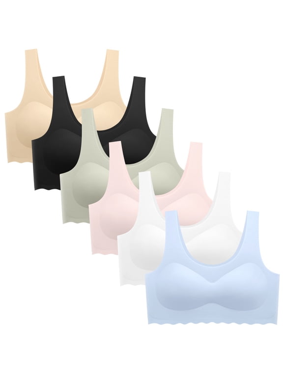 6 Pieces Teen Girls Sports Bras fNo Show Training Seamless Bra with Removable Padding Bras