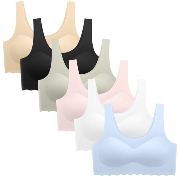 6 Pieces Teen Girls Sports Bras fNo Show Training Seamless Bra with Removable Padding Bras