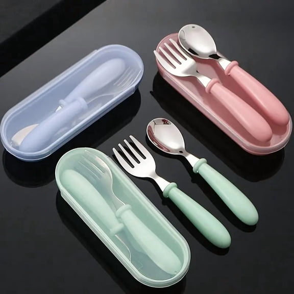 6 Pieces Teen Utensils Forks and Spoons,Boys Silverware Set with Plastic Handle Stainless Steel Girls Silverware,Dishwasher Safe