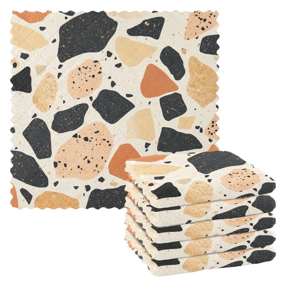 6 Pieces Thickened Double Polyester Fleece Kitchen Towel - 28x28cm Strongly Absorb Water & Oil Stain RemovalA Terrazzo Pattern